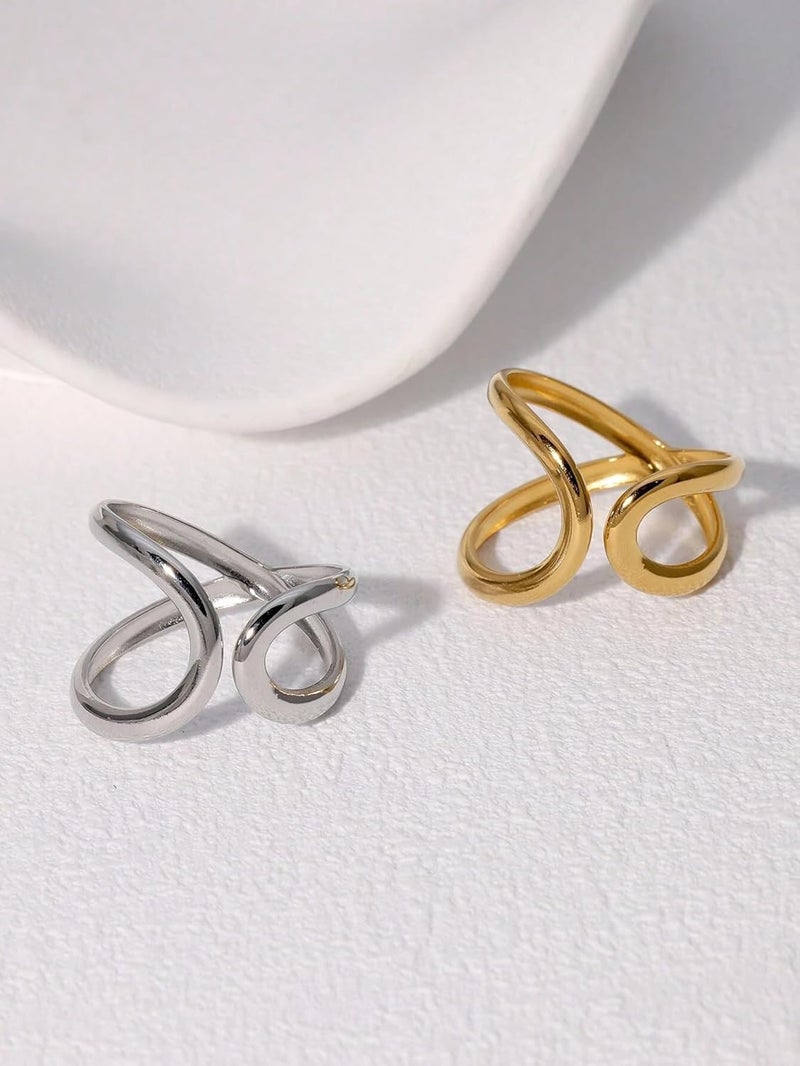 AiTURE Chunky Rings For Women, Gold Silver Thumb Ring Asymmetrical Wavy Curve Ring Adjustable Non Tarnish Dainty Stainless Steel New Year Anniversary Birthday Jewelry Gift - Image 3
